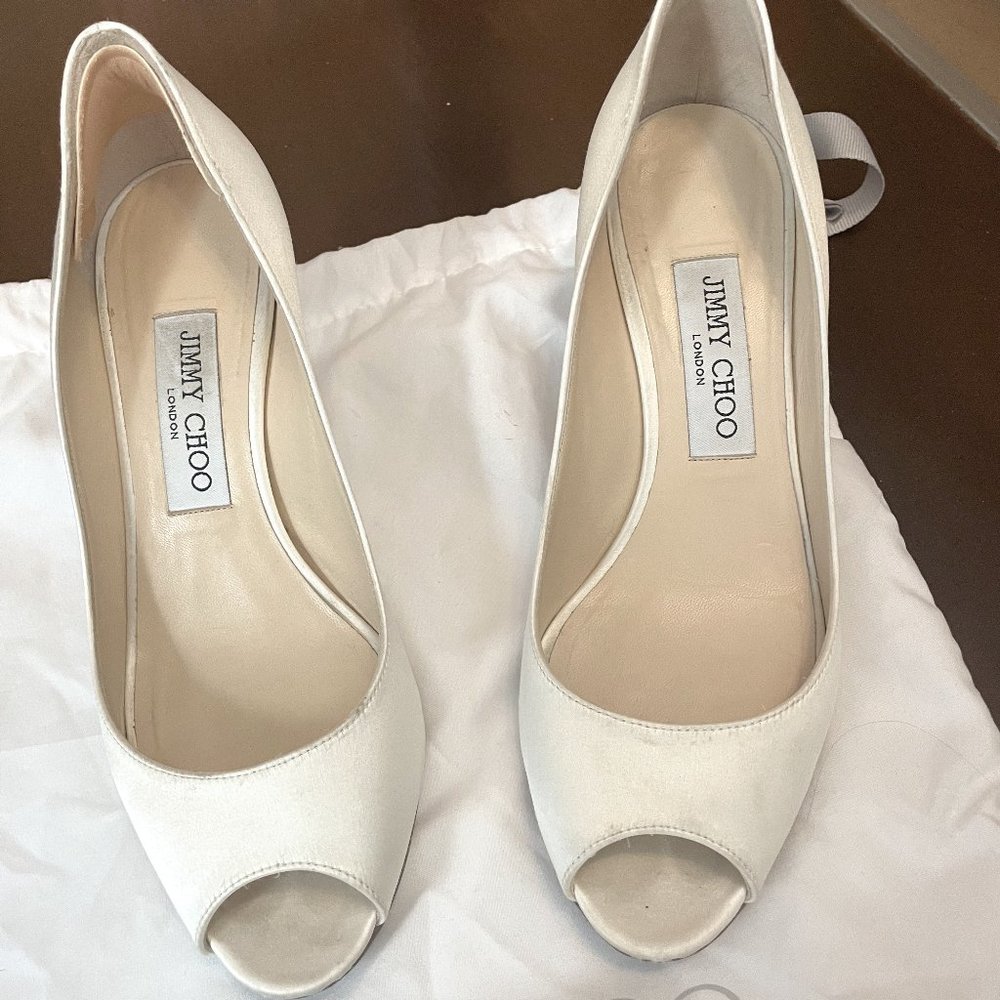 Jimmy Choo Ivory Satin Shoes- 1 inch